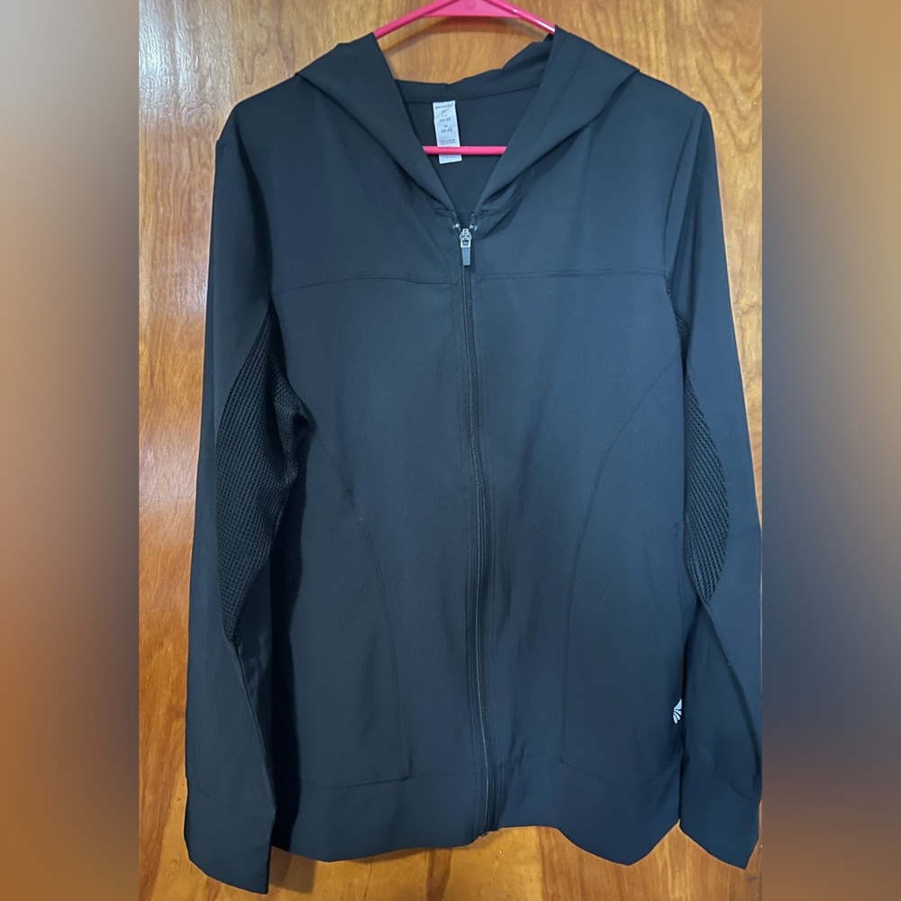 XL, Marika, black zip up, lightweight hooded active jacket with mesh panels